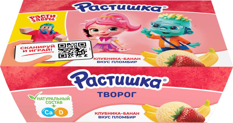 Творожок Растишка клубника банан вкус пломбир 6x45 г, упаковка